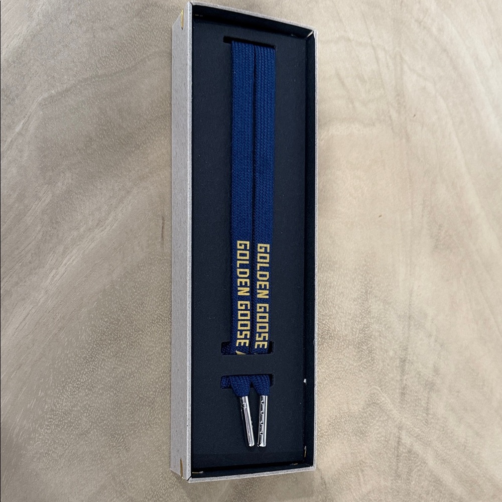 Golden Goose Royal Blue Shoelaces with Gold Text